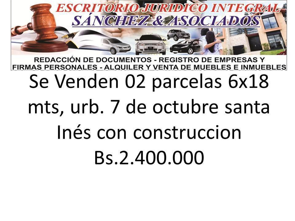 se venden 2 parcelas en sta. ines urb. 7 de octubre